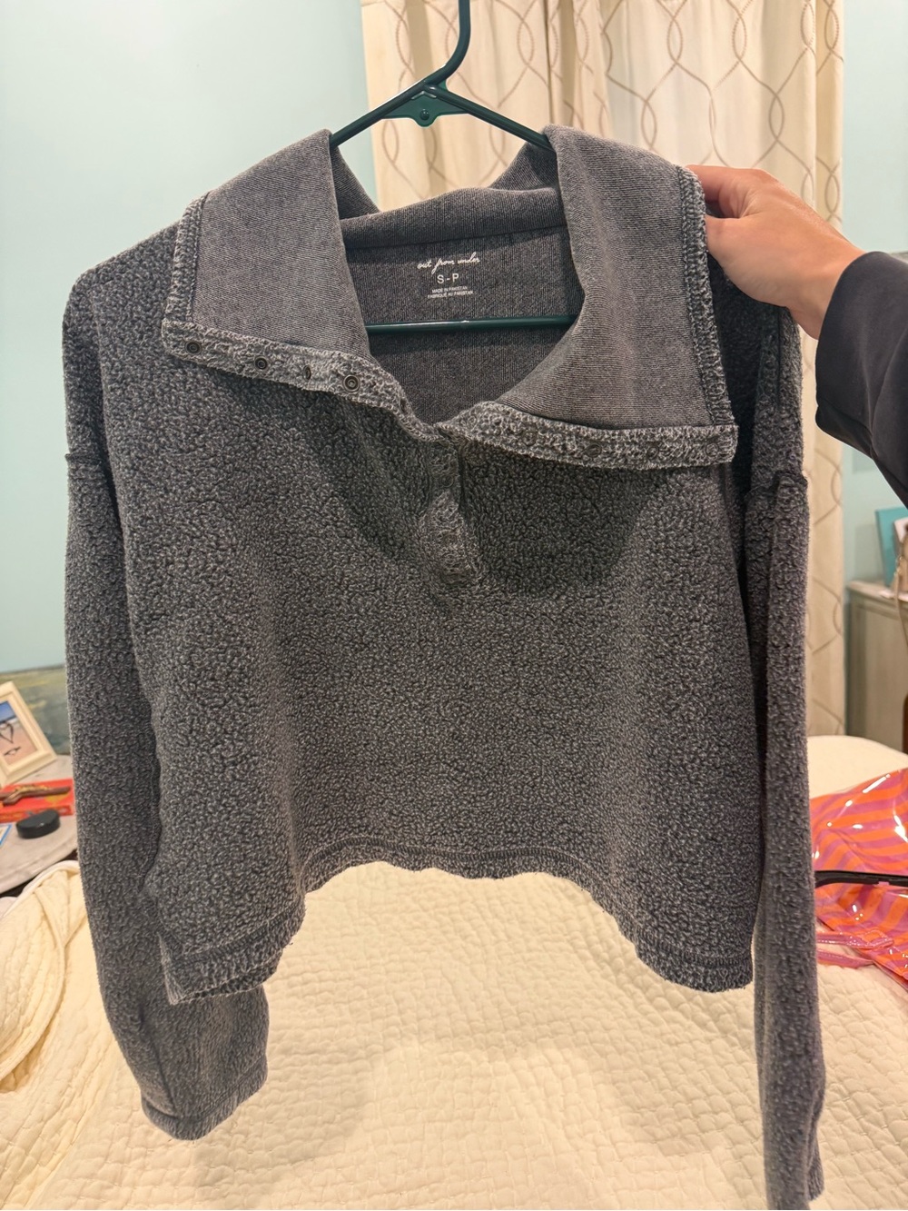Urban Outfitters Gray Sherpa Snap-Front Pullover